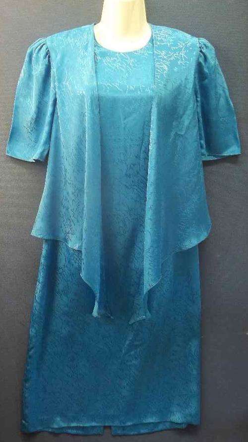 Vintage Silky Feel Blue Evening Dress - Size 38
