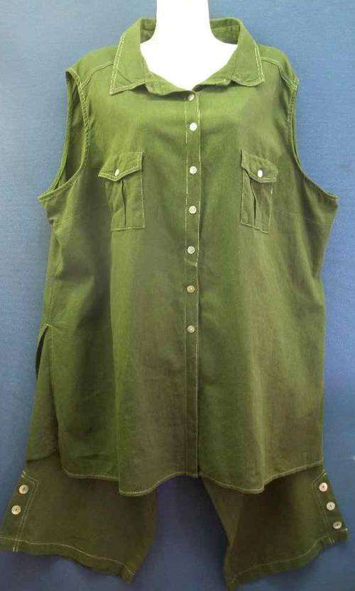 Green Linen/Rayon Two Piece- Size 50 (Three Quarter Pants Waist 108cm-128cm, Hip 136cm*Quality Brand