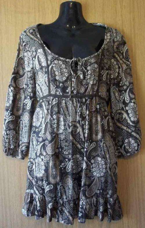 100% Rayon Brown Paisley Patterned Long Length Shirt - Size 32 * Quality Brand (New + Tag)