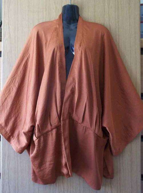 Burnt Orange Satin Feel Polyester Fashion Jacket, Pleat & Sleeve Detail - Size 46 * Quality Brand