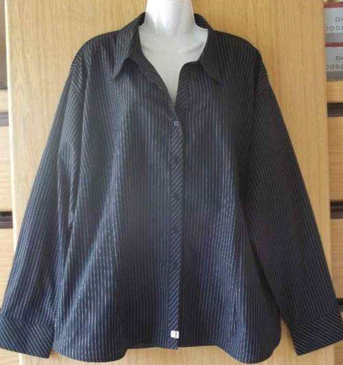 Black & White Stripy Polycotton Work Wear Shirt - Size 5XL