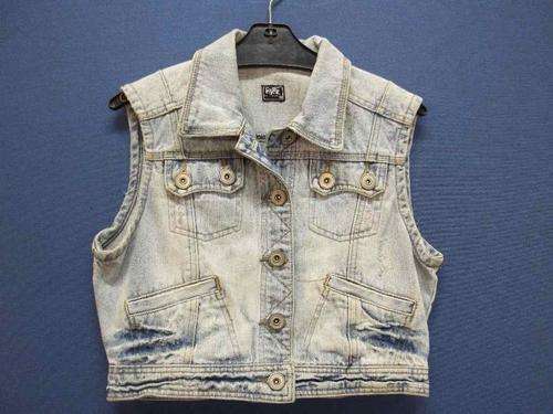 "Worn Look" Sleeveless Denim Jacket - Size 36 * Quality Brand