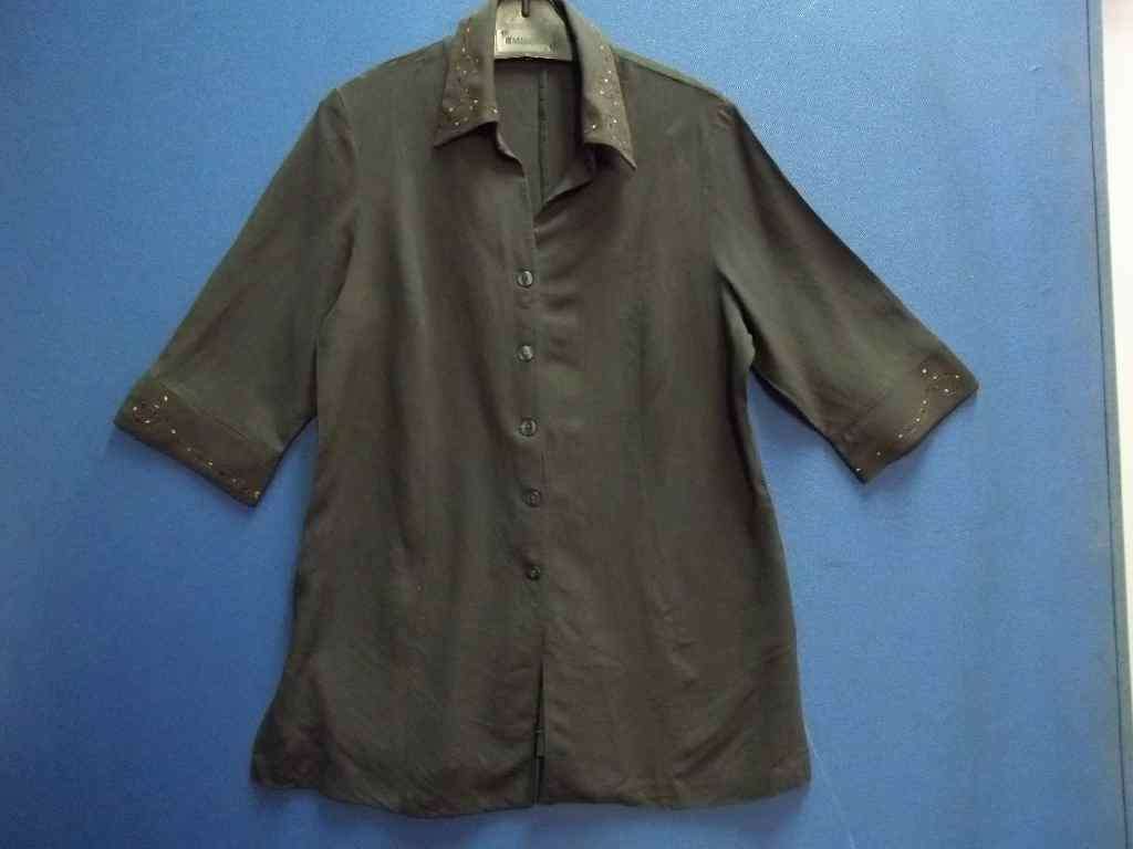 Viscose/Linen  Chocolate Brown Long Length Shirt With Embroidery Detail - Size 42 * Quality Brand