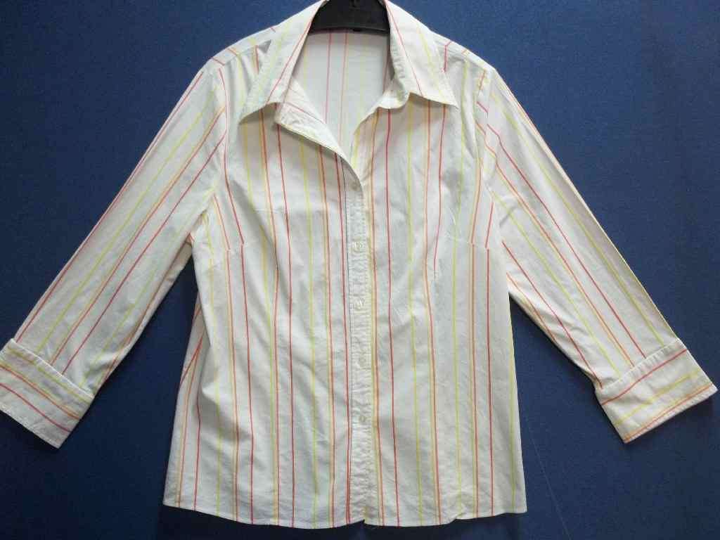 White Stripy Stretch Shirt (Cotton/Spandex) - Size 42 * Quality Brand