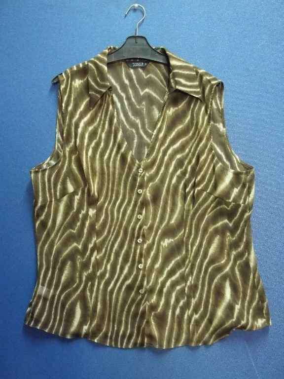 Sleeveless Chiffon Brown/Beige Patterned Shirt - Size 42 * Quality Brand