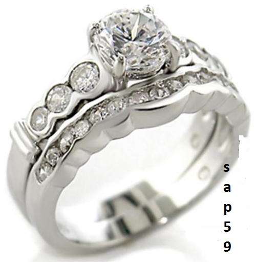 **STUNNING SIMULATED DIAMOND STAINLESS STEEL WEDDING RING SET