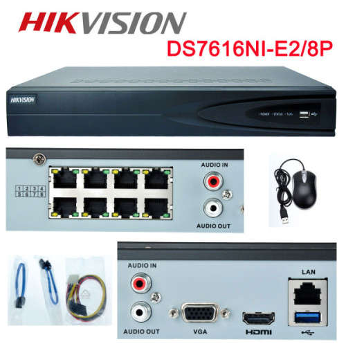 HIKVISION 16CH 8 Ports PoE DS-7616NI-E2/8P NVR with up to 5MP Resolution Recording.