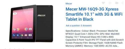 MECER Model MW-16Q9-3G Phablet 10.1 Inch