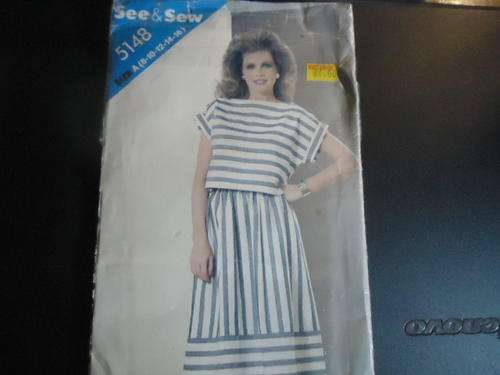 BUTTERICK  "SEE AND SEW" PATTERNS 5148- SIZE A = 8 + 10 + 12 + 14 + 16  - COMPLETE AND UNCUT