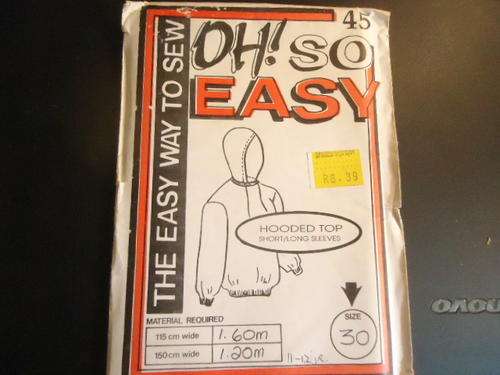 OH SO EASY  PATTERN NUMBER 45 "HOODED TOP - LONG OR SHORT SLEEVES" SIZE 30"