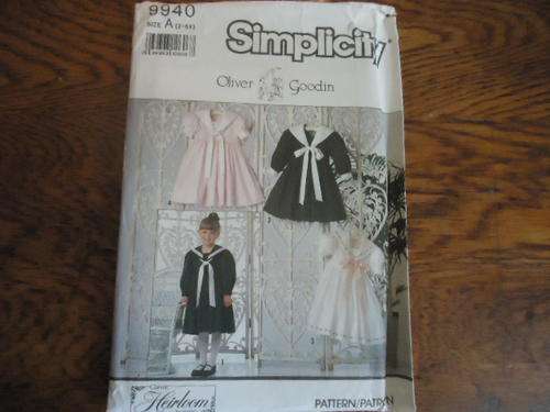 SIMPLICITY PATTERNS 9940-"OLIVER GOODIN HEIRLOOM " SIZE A  2 - 6X - COMPLETE + UNCUT