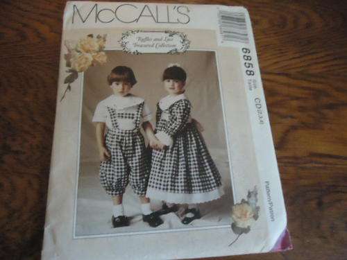 McCALL'S PATTERNS 6858 - SIZE CD  = AGES 2 + 3 + 4 COMPLETE AND UNCUT "RUFFLES AND LACE - TREASURED"