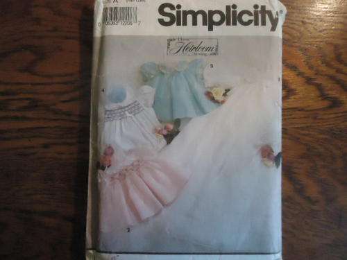 SIMPLICITY PATTERNS 7705 "HEIRLOOM"  SIZE A = NEWBORN TO 12 MONTHS  COMPLETE