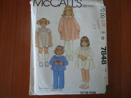 McCALL'S  PATTERN -7848 SIZE B - GIRLS SIZE 3 - UNCUT