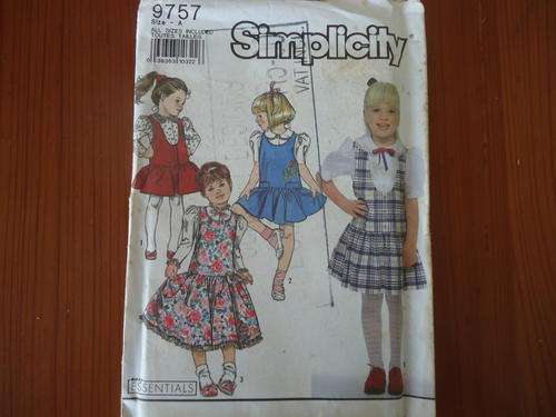 SIMPLICITY PATTERNS 9757 SIZE A = GIRL'S 3 + 4 + 5 + 6 + 6X  - COMPLETE AND UNCUT