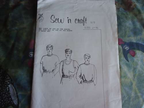 SEW 'N CRAFT PATTERNS SC12 "MEN'S T SHAPE+TRIM NECKLINE, ROUND NECK TOP+RUNNING VEST - SIZES J- XL