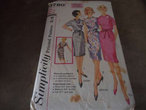 VINTAGE SIMPLICITY PATTERNS 3780 MISS SIZE - 14  BUST 34"-  COMPLETE