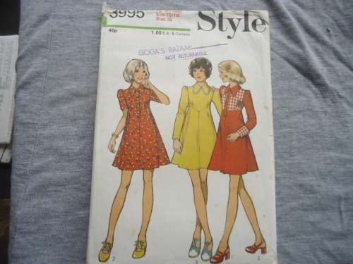 STYLE PATTERNS 3995 YOUNG JUNIOR/TEEN SIZE  15/16 BUST 35"  COMPLETE AND UNCUT