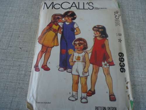 McCALL'S  PATTERN - 6936  SIZE B  child size 1 - COMPLETE WITH TRANSFERS