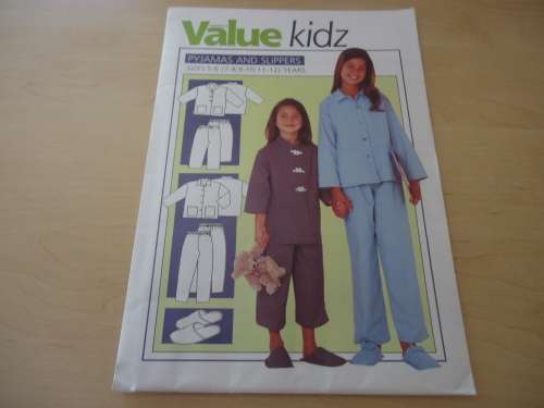 VALUE KIDZ PATTERNS  "PAJAMAS AND SLIPPERS" SIZES 5-6; 7 - 8; 9 -10; 11 - 12 YEARS