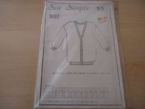 SEW SIMPLE PATTERNS NO 15  - CARDIGAN -BUST 36" OR 76 cm