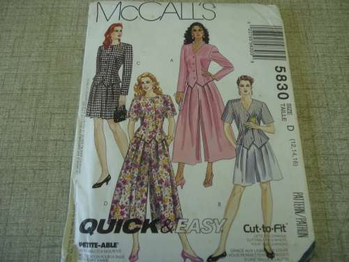McCALL'S PATTERNS 5830  SIZE D = 12 + 14 + 16 COMPLETE & UNCUT