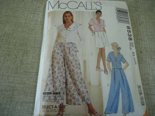 McCALL'S PATTERNS 6538  SIZE AX = 4 + 6 + 8  COMPLETE