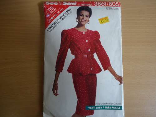 BUTTERICK PATTERNS- SEE AND SEW 3861/805 SKIRT & TOP WITH FLARED WAIST SIZES B=12+14+16-COMPLETE