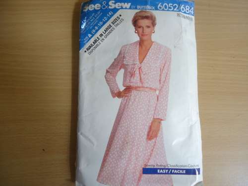 BUTTERICK PATTERNS- "SEE &SEW" 6052/684 SIZES A =  6 + 8 + 10 + 12 + 14 COMPLETE