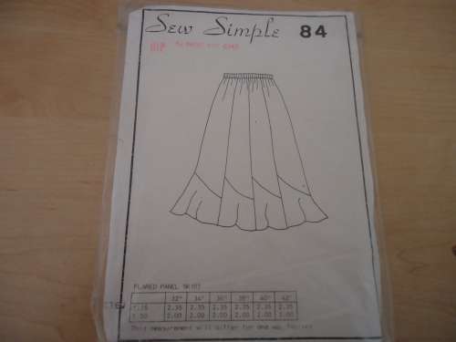 SEW SIMPLE PATTERNS NO 84  -FLARED PANEL SKIRT  -HIP 42" OR 107 cm SEALED IN PLASTIC