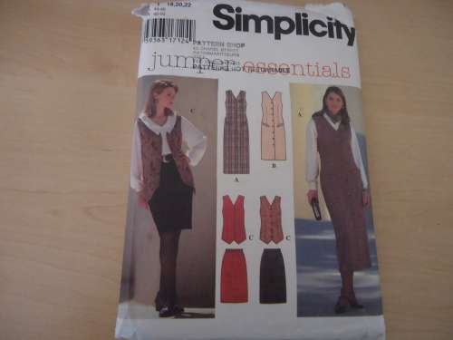 SIMPLICITY PATTERNS 9759 pinafore Dress/skirt/ Waistcoat SIZE Y = 18 + 20 + 22 COMPLETE