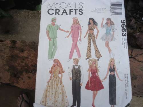 RARE McCALL'S CRAFTS PATTERNS 9663 KEN AND BARBIE DOLL SIZE COMPLETE