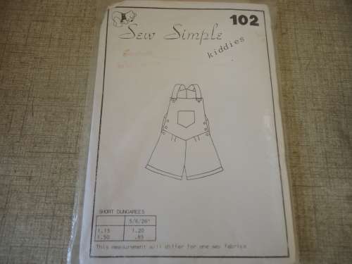 SEW SIMPLE PATTERNS NO 102 KIDDIES  SHORT DUNGAREES  SIZE 5 - 6 YEARS