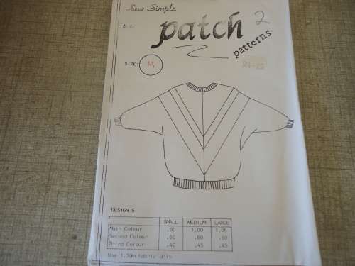 SEW SIMPLE PATTERNS NO 2 PATCH - V PATTERN DROP SLEEVE TOP SIZE M