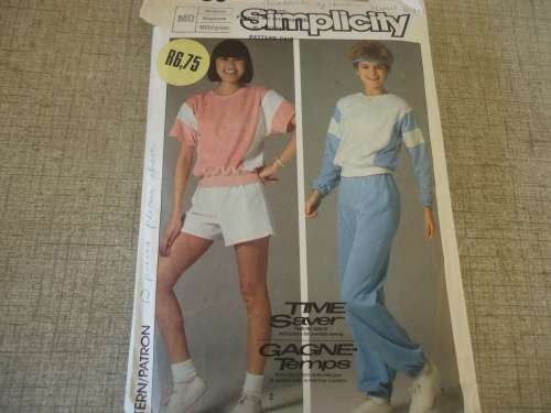 SIMPLICITY  PATTERNS 6906 Casual Wear Tracksuit - pants or shorts SIZE MEDIUM = 14 + 16 - COMPLETE