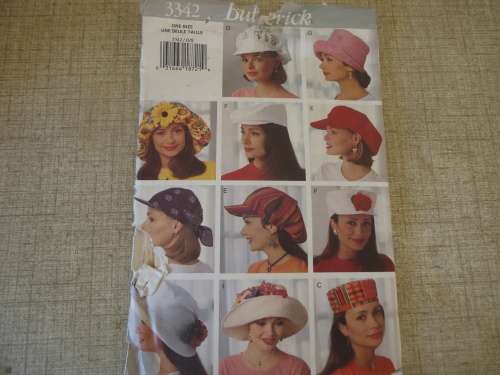BUTTERICK  PATTERN 3342 ONE SIZE HATS - COMPLETE