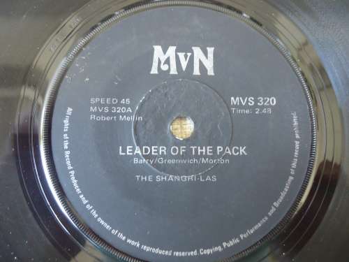 THE SHANGRILAS "LEADER OF THE PACK B/W GIVE HIM A GREAT BIG KISS" MVN SEVEN SINGLE