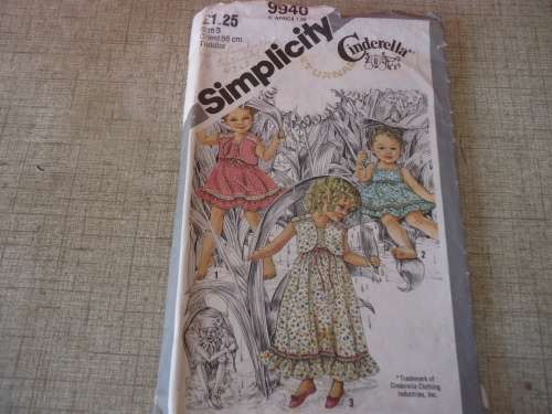 SIMPLICITY PATTERNS 9940 TODDLER SIZE 3 CHEST 56 CMM - COMPLETE