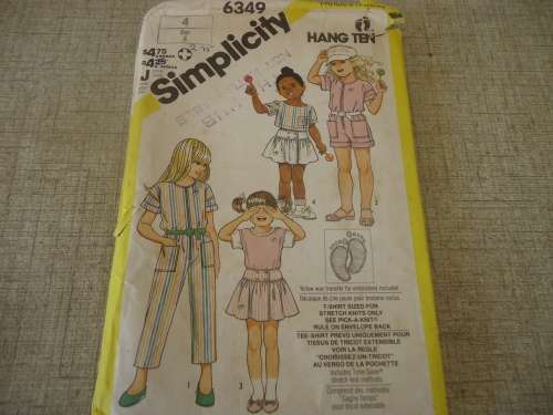 SIMPLICITY PATTERNS 6349 CHILD SIZE4 "HANG TEN" + TRANSFER  - COMPLETE