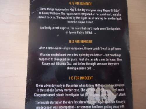 SUE GRAFTON - 'G IS FOR GUMTREE, H IS FOR HOMICIDE, I IS FOR INNOCENT"  SOFT SOFT COVER