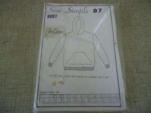 SEW SIMPLE PATTERNS # 87 HOODIE SWEATSHIRT SIZE 34" OR 87 CM