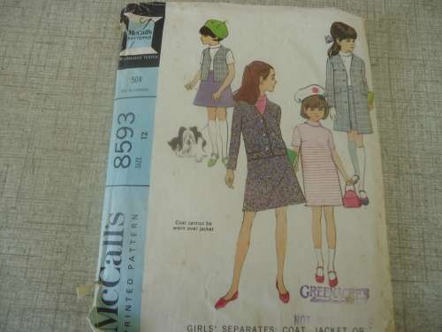 VINTAGE McCALL'S PATTERNS 8593 GIRLS COAT, JACKET, VEST, SKIRT SIZE 12 YEARS - SEE DESCRIPTION