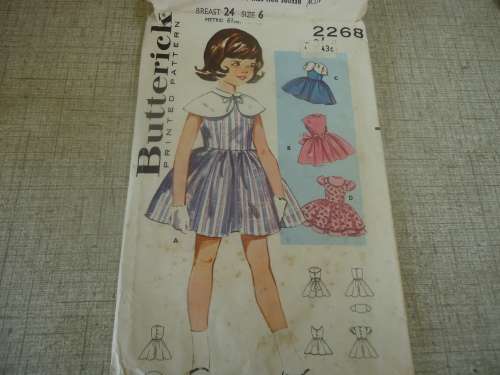 VINTAGE BUTTERICK  PATTERNS 2268 GIRL'S DRESS SIZE 6 BREAST 24" OR 61 cm - COMPLETE