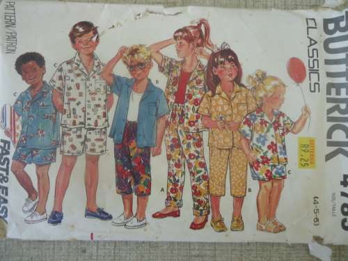 BUTTERICK  PATTERNS 4783 KIDDIES OUTFIT  SIZES + 4 + 5 + 6  -YEARS  COMPLETE
