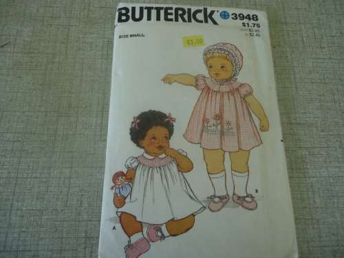 BUTTERICK PATTERN 3948 BABIES DRESS SIZES SMALL = 13 = 18 lbs  COMPLETE