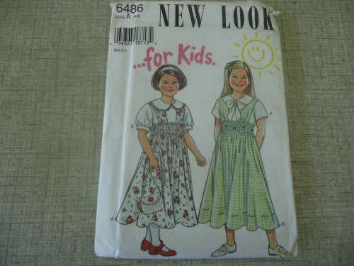 NEW LOOK PATTERNS 7486 -GIRL'S  6 SIZES IN ONE 4 + 5 + 6 + 7 + 8 + 9 YEARS-COMPLETE & UNCUT