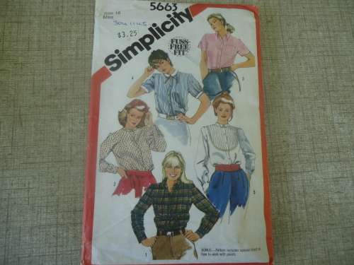 SIMPLICITY PATTERNS -5663 BLOUSES - SIZE 16 COMPLETE
