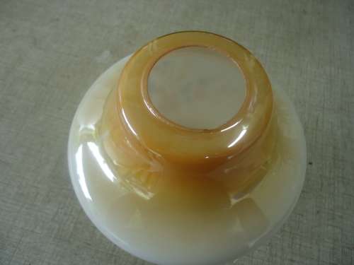 VINTAGE PRETTY  WHITE GLASS LAMP SHADE WITH COLOUR FLOWER DESIGN AND BEIGE RUFFLED EDGE