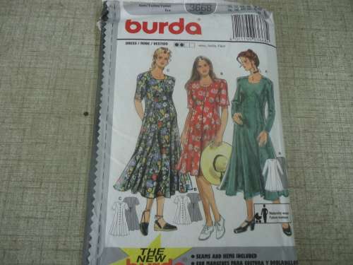 BURDA PATTERNS 3668 - MATERNITY DRESS SIZES 10 + 12 + 14 + 16 + 18 + 20   COMPLETE