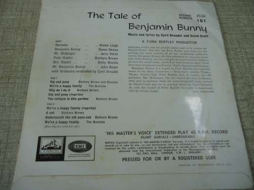 BEATRIX POTTER - THE TALE OF BENJAMIN BUNNY - VIVEN LEIGH HMV EXTENDED PLAY SEVEN SINGLE 7-EGI 101